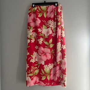 Talbots Pure Silk Faux Wrap Maxi Skirt Womens Size 12 Hawaiian Tropical Flowy